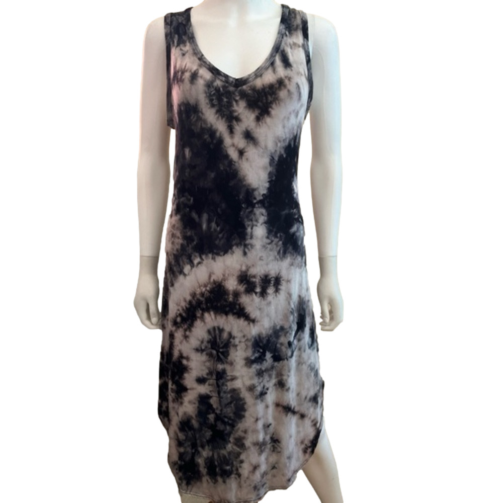 Sleeveless Black & White Tie-Dye V-Neck Dress